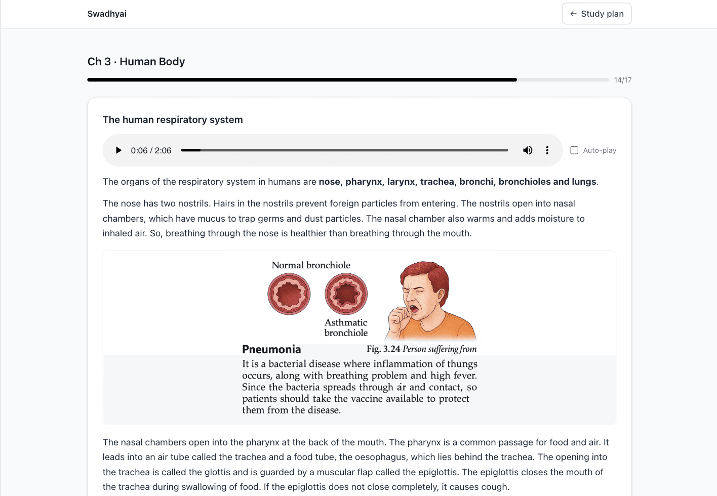 A Swadhyai study plan open on a tablet